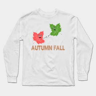 Autumn Fall Funny Maple Leaf Joke Cartoon Design Long Sleeve T-Shirt